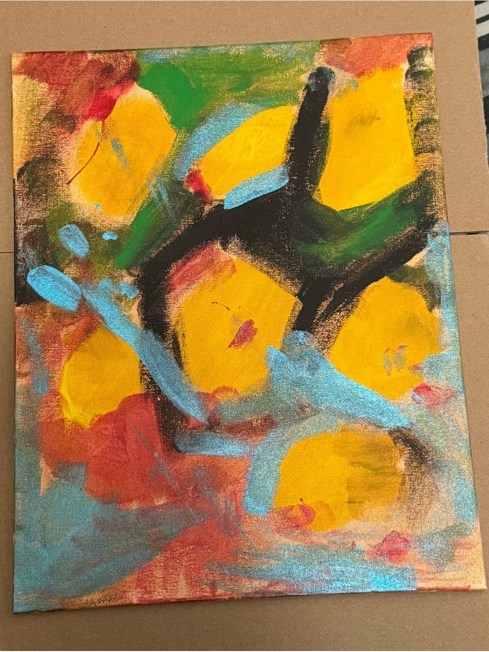 Abstract Lemon Motif Canvas Wall Art - Yellow Blue